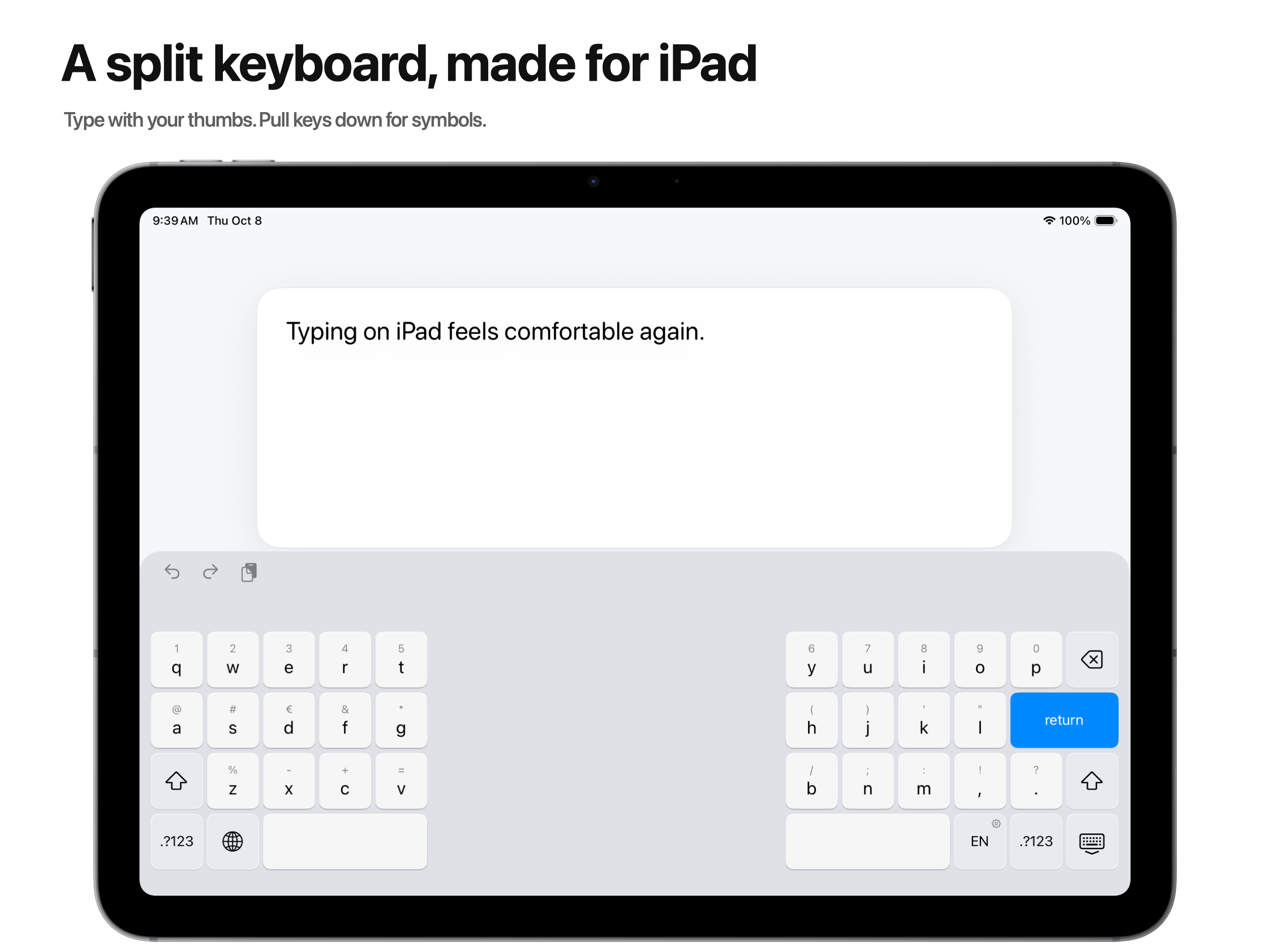 A split keyboard, made for iPad