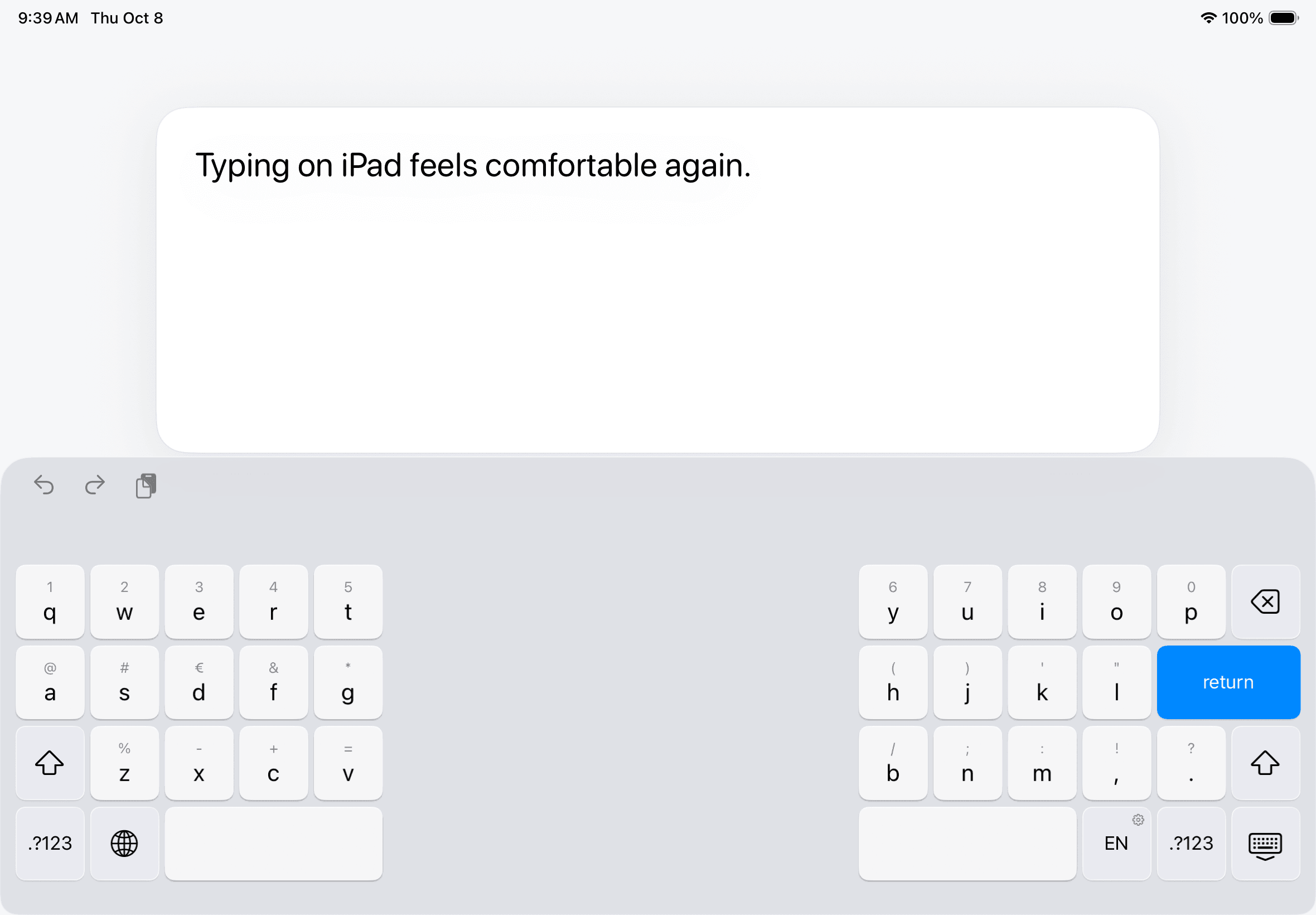 Split Keyboard open below a writing area on an 11-inch iPad Air